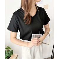 Amulet/アミュレット Amulet リブタッチVネックトップス リブ 韓国 ファッション レディース 春夏 着回し 万能 体型カバー 夏服 軽やか 通勤 旅行 オフィス/508324356