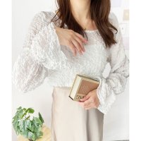 Amulet/アミュレット Amulet ワッシャータッチボリュームブラウス ブラウス シアー オフィス きれいめ 韓国 ファッション レディース 春夏 フリル袖 体型カバー/508324358