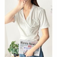 Amulet/アミュレット Amulet クロスデザインVネックTシャツ ラフ デイリー シャツ カシュクール Tシャツ カジュアル 韓国 ファッション レディース 春夏 着/508324359