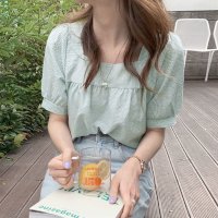 shoppinggo/ショッピングゴー shoppinggo 新作ブラウス シャツブラウス スクエアネック チェック柄 レディース ギンガムチェックブラウス おしゃれ オフィス 韓国/508324420
