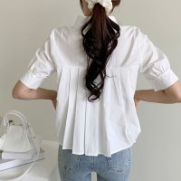 shoppinggo/ショッピングゴー shoppinggo バックプリーツシャツ タック ブラウス 半袖シャツブラウス プリーツ バックシャン 体型カバー タック 立体感 優雅 着/508324422
