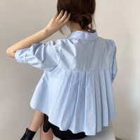 shoppinggo/ショッピングゴー shoppinggo バックプリーツシャツ タック ブラウス 半袖シャツブラウス プリーツ バックシャン 体型カバー タック 立体感 優雅 着/508324422