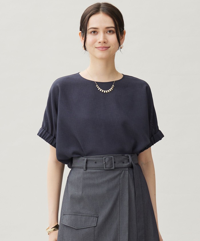 プルシア　自由区　ブルー 半袖 トップス スリット入り Double zipper Tops / Wジップトップス 半袖 シアートップス（T