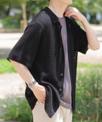 ITEMS URBAN RESEARCH/透かし編みニットレギュラーカラーシャツ/508325001