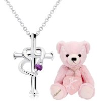 Sears/シアーズ Sears ネックレス クロス ハート ダイヤ 誕生石 シルバー ピンク テディベア アメジスト 2月/508325378