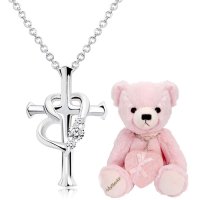 Sears/シアーズ Sears ネックレス クロス ハート ダイヤ 誕生石 シルバー ピンク テディベア ダイヤモンド 4月/508325380