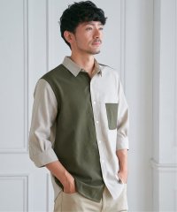 ikka/7分ブロックスドライタッチシャツ/508013536