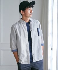 ikka/7分袖リネン混切り替えポケットシャツ/508173509