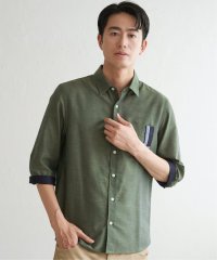 ikka/7分袖リネン混切り替えポケットシャツ/508173509