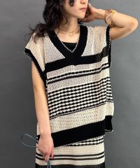 NICOLE white/メッシュボーダーニットベスト/508284461