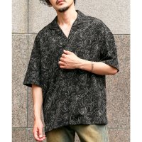 LUXSTYLE/ラグスタイル LUXSTYLE 線画花柄オープンカラー半袖シャツ/半袖 開襟シャツ 柄シャツ 花柄 総柄 大きいサイズ ドロップショルダー 薄手 スリット/508326228