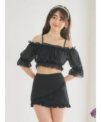 Resort Island/ストライプシフォン×オフショル水着 スイムウェア ２点セット/508326640