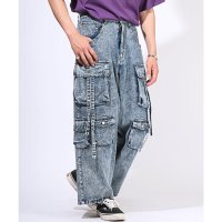 LUXSTYLE/ラグスタイル LUXSTYLE 5ozデニムテクノパンツ/デニムパンツ メンズ ワイドパンツ ワイドカーゴパンツ ケミカルウォッシュ ポケット 9分丈 アンクル/508326232