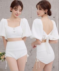 TeddyShop/テディショップ Teddyshop レディース水着 半袖ボリュームスリーブサイドドロストリボンハイウエストビキニ 上下2点セット 【返品不可商品】/508327914