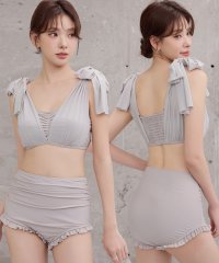 TeddyShop/テディショップ Teddyshop レディース水着 シアー肩リボンバックギャザーハイウエストフリルビキニ 上下2点セット 【返品不可商品】/508327915