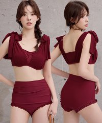 TeddyShop/テディショップ Teddyshop レディース水着 シアー肩リボンバックギャザーハイウエストフリルビキニ 上下2点セット 【返品不可商品】/508327915