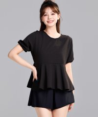 TeddyShop/テディショップ Teddyshop レディース水着 半袖パフスリエンボス加工ペプラムチュニック風ビキニ 上下2点セット [大きいサイズ有] 【返品不可商品】/508327917