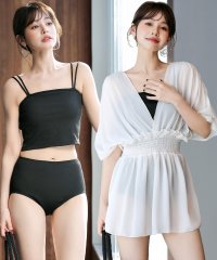 TeddyShop/テディショップ Teddyshop レディース水着 半袖シャーリングシアーワンピース+ダブルストラップビキニ 3点セット 【返品不可商品】/508327919