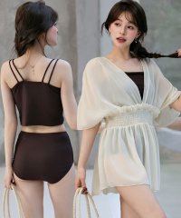TeddyShop/テディショップ Teddyshop レディース水着 半袖シャーリングシアーワンピース+ダブルストラップビキニ 3点セット 【返品不可商品】/508327919
