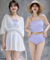 TeddyShop/テディショップ Teddyshop レディース水着 半袖シャーリングシアーワンピース+ダブルストラップビキニ 3点セット 【返品不可商品】/508327919