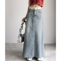 Classical Elf/クラシカルエルフ Classical Elf 《JaVaジャバ コラボ》上品見え。ウエスト異素材切り替え 裾カットオフ デニムスカート（ロング丈）/508329320