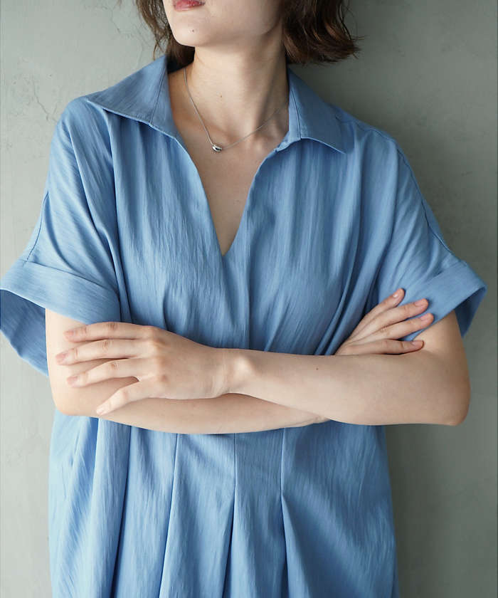 ブラウス シャツ ウエストタックスキッパー半袖シャツ レディース タックデザインスキッパーブラウス（半袖）[品番：GERW0000077