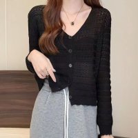 shoppinggo/ショッピングゴー shoppinggo サマーカーディガン 透かし編み Vネックカーディガン トップス 長袖 ショート丈 透け感 重ね着/508331107