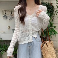 shoppinggo/ショッピングゴー shoppinggo サマーカーディガン 透かし編み Vネックカーディガン トップス 長袖 ショート丈 透け感 重ね着/508331107