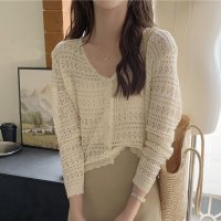 shoppinggo/ショッピングゴー shoppinggo サマーカーディガン 透かし編み Vネックカーディガン トップス 長袖 ショート丈 透け感 重ね着/508331107