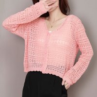 shoppinggo/ショッピングゴー shoppinggo サマーカーディガン 透かし編み Vネックカーディガン トップス 長袖 ショート丈 透け感 重ね着/508331107