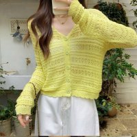 shoppinggo/ショッピングゴー shoppinggo サマーカーディガン 透かし編み Vネックカーディガン トップス 長袖 ショート丈 透け感 重ね着/508331107