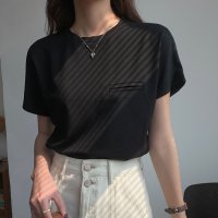 shoppinggo/ショッピングゴー shoppinggo 細見え フレンチスリーブ tシャツ レディーストップス カットソー プルオーバー クルーネック ノースリーブ サマーニッ/508331110