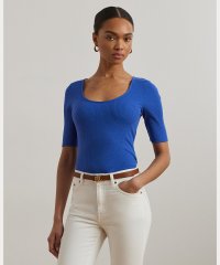 LAUREN RALPH LAUREN/リブニット コットンブレンド エルボースリーブ Tシャツ/508320568