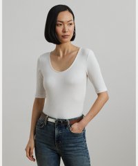 LAUREN RALPH LAUREN/リブニット コットンブレンド エルボースリーブ Tシャツ/508320569