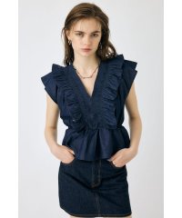 moussy/SHIRRING RUFFLE PEPLUM トップス BLU/508328039
