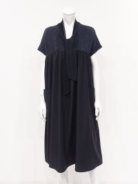 SPECCHIO/スペッチオ SPECCHIO ボウタイ付きシャトル切替 ヨークギャザーストレッチタフタワンピース / ビッグシルエット/508332206