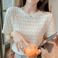 shoppinggo/ショッピングゴー shoppinggo ブラウストップス 白 薄手 花柄 透かし編み Tシャツ レディース 半袖トップス 半袖カットソー おしゃれ 通勤 大人可/508332600