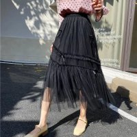shoppinggo/ショッピングゴー shoppinggo 【NANA&NANAコラボ】チュールスカート リボンモチーフ フレアスカート プリーツスカート黒 3枚重ね ボリューム /508332602