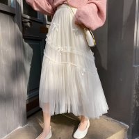 shoppinggo/ショッピングゴー shoppinggo 【NANA&NANAコラボ】チュールスカート リボンモチーフ フレアスカート プリーツスカート黒 3枚重ね ボリューム /508332602