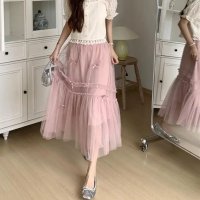 shoppinggo/ショッピングゴー shoppinggo 【NANA&NANAコラボ】チュールスカート リボンモチーフ フレアスカート プリーツスカート黒 3枚重ね ボリューム /508332602