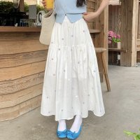 shoppinggo/ショッピングゴー shoppinggo 【NANA&NANAコラボ】白い花柄刺スカート レース スカート レディース Aライン マキシ丈 ロング ひざ下 フレア/508332604