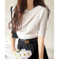 Classical Elf/クラシカルエルフ Classical Elf 1枚で雰囲気美人。暑い日も、やっぱり上品でいたい。5分袖ドレープニット（半袖）/508332610