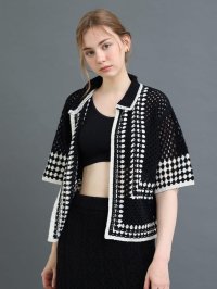 Ample/アンプル Ample バイカラークロシェニットシャツ/508332677