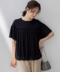 KUMIKYOKU（LARGE SIZE）/【洗濯機可】プリーツコンビ5分袖 カットソー/508333008