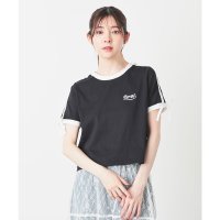 Honeys/ハニーズ Honeys 袖ラインリボンTシャツ トップス Tシャツ 半袖Tシャツ カットソー 半袖 コットン 綿 UVカット USAコットン ライン リボン レ/508333565