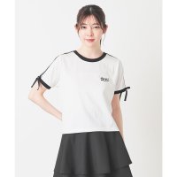 Honeys/ハニーズ Honeys 袖ラインリボンTシャツ トップス Tシャツ 半袖Tシャツ カットソー 半袖 コットン 綿 UVカット USAコットン ライン リボン レ/508333565