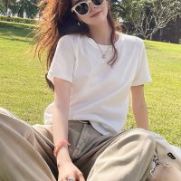shoppinggo/ショッピングゴー shoppinggo Tシャツ カットソー 半袖 レディース トップス プルオーバー ゆたっり シンプル 無地 おしゃれ 黒 ブラック ホワイ/508333682