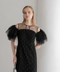 Leja/レジャ Leja オープンショルダーチュールストーンIラインドレスワンピース美脚効果結婚式 パーティードレス 成人式 二次会 同窓会 お呼ばれ オケージョン 2/508333875