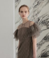 Leja/レジャ Leja オープンショルダーチュールストーンIラインドレスワンピース美脚効果結婚式 パーティードレス 成人式 二次会 同窓会 お呼ばれ オケージョン 2/508333875