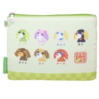 cinemacollection/シネマコレクション cinemacollection お茶犬 コスメポーチ ちりめん風フラットポーチ ベーシックシリーズ 全員 マリモクラフト 化粧ポーチ 小物/508334072